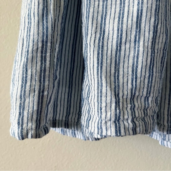 AE Linen Blend V-neck Blue White Pinstripe Tiered Ruffle Mini Dress - Picture 8 of 11